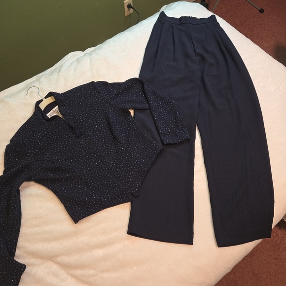 Jessica Howard Navy Wide Leg Pants & Top Set Size Petite 4 - Picture 1 of 5